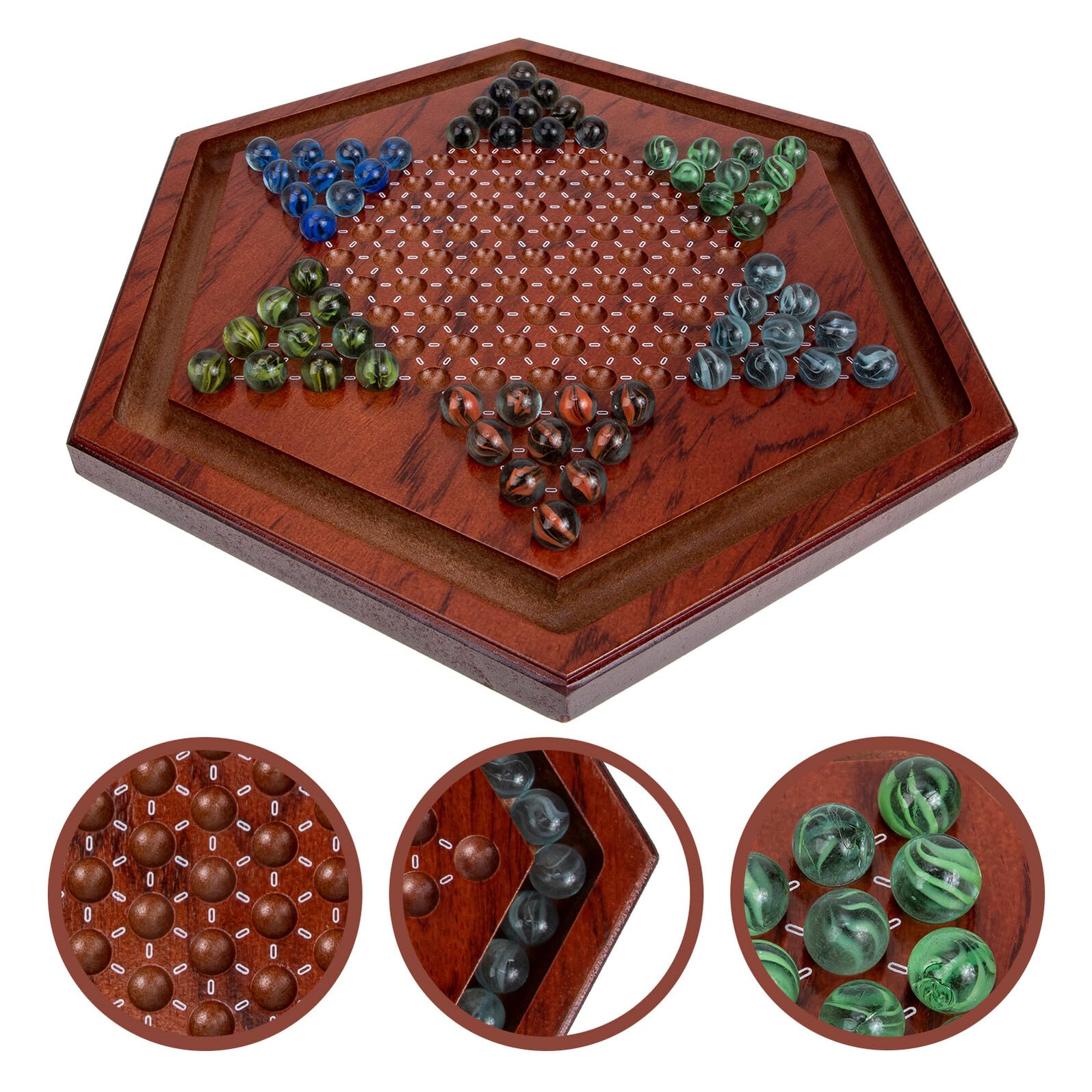 Jeu de Dames Chinoises en Bois, 1 Set, Plateau Hexagonal