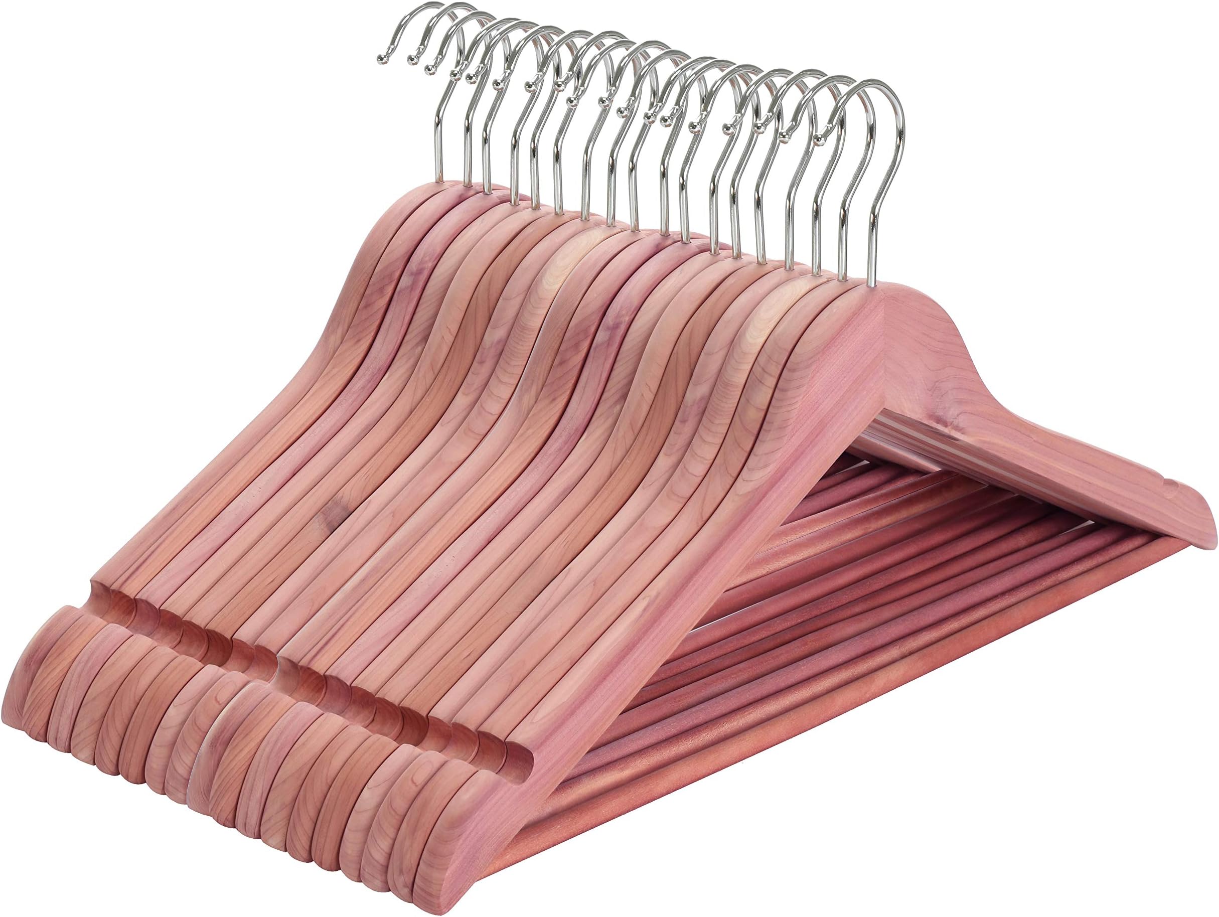 TOPIA HANGER American Red Cedar Wooden Hangers 18 Pack, Clothes Hangers for Closet, Wood Suit Hangers with Smooth Cut Notches, 360°Flexible Hook, Non-Slip Pants Bar(Natural)- CT22C