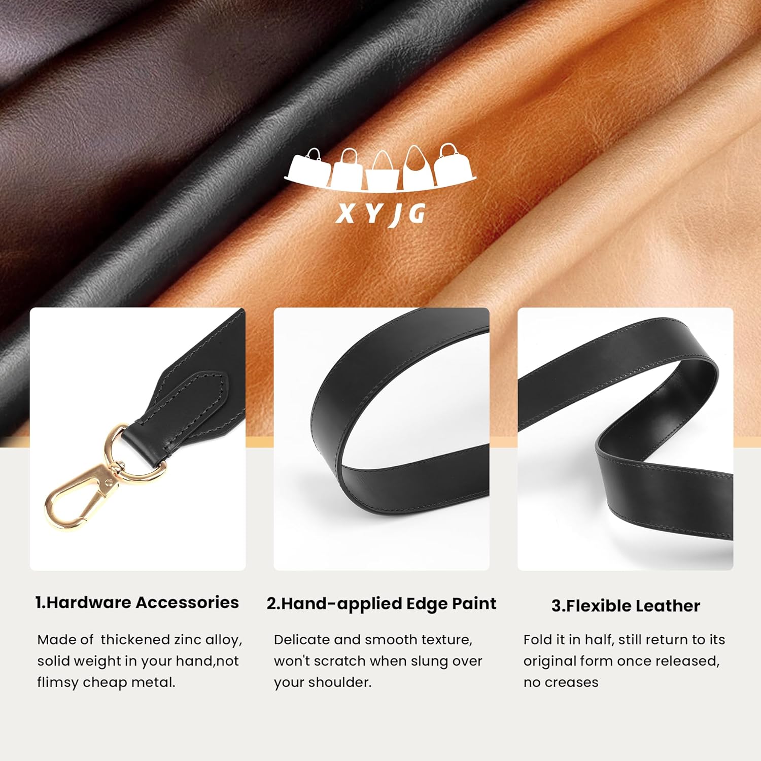 Vachetta Leather Strap for LV Neverfull Bag,Double Sided Usable Cowhide Crossbody Purse Strap for Handbag