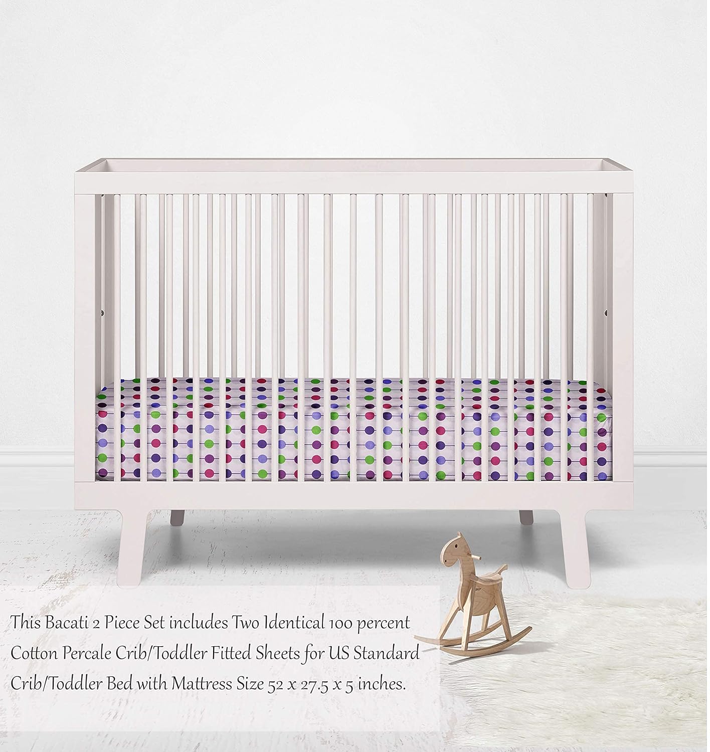 Bacati - 2 Pack Dots Purple Girls 100% Cotton Universal Baby US Standard Crib or Toddler Bed Fitted Sheets (Pearl String, Purple)