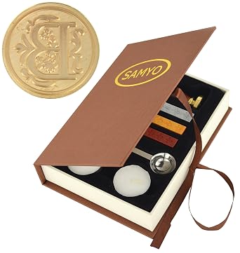 Samyo Wax Seal Stamp Kit Retro Creative Sealing Wax Stamp Maker Gift Box Set Brass Color Head with Vintage Classic Alphabet Initial Letter B