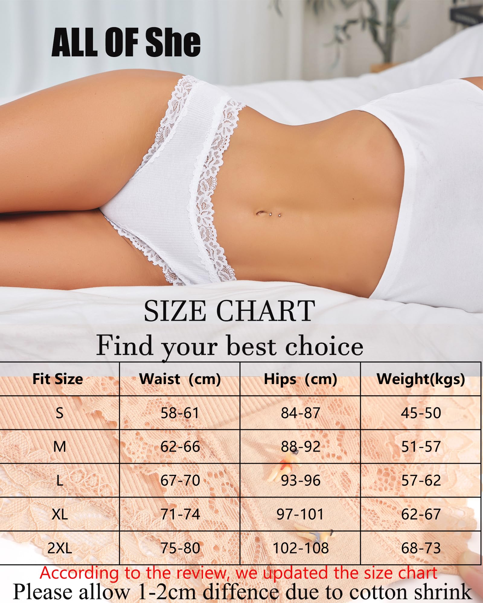 ALL OF SHE 6 Pezzi di Biancheria Intima da Donna in Cotone Brasiliano, Slip in Pizzo Morbido Hipster Sexy Panties Mutande da Donna morbide, Taglie Confezione S-2XL
