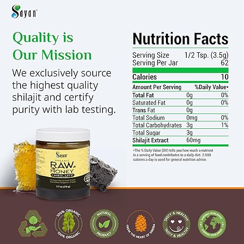 Miniatura 2 de Sayan Miel orgánica con resina pura Shilajit 7.7 oz218 g - Potente suplemento de ácido fúlvico - Apoyo al sistema inmunológico, desintoxicación y