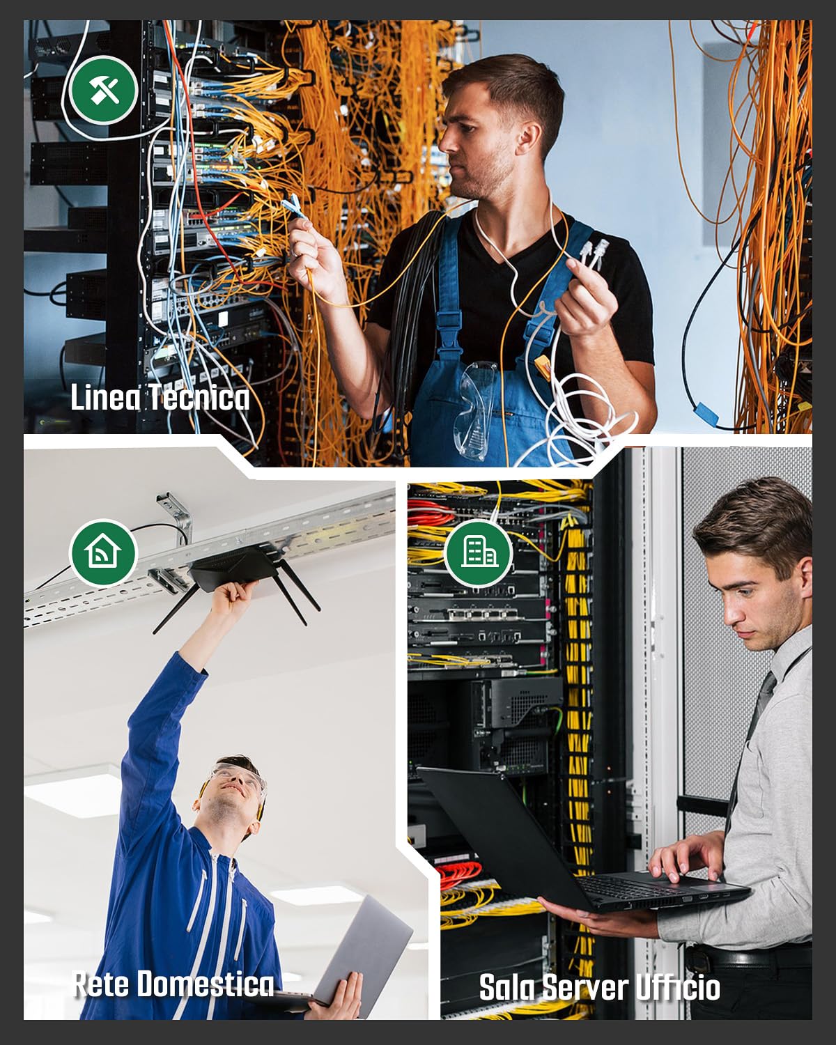 TESMEN TLP-123A Tester per cavi di rete RJ11 RJ45, strumento per cavi Ethernet CAT5/CAT5E/CAT6/CAT6A/CAT7/UTP&STP, test di continuità LAN e TEL, adatto per la manutenzione dei cavi - Verde