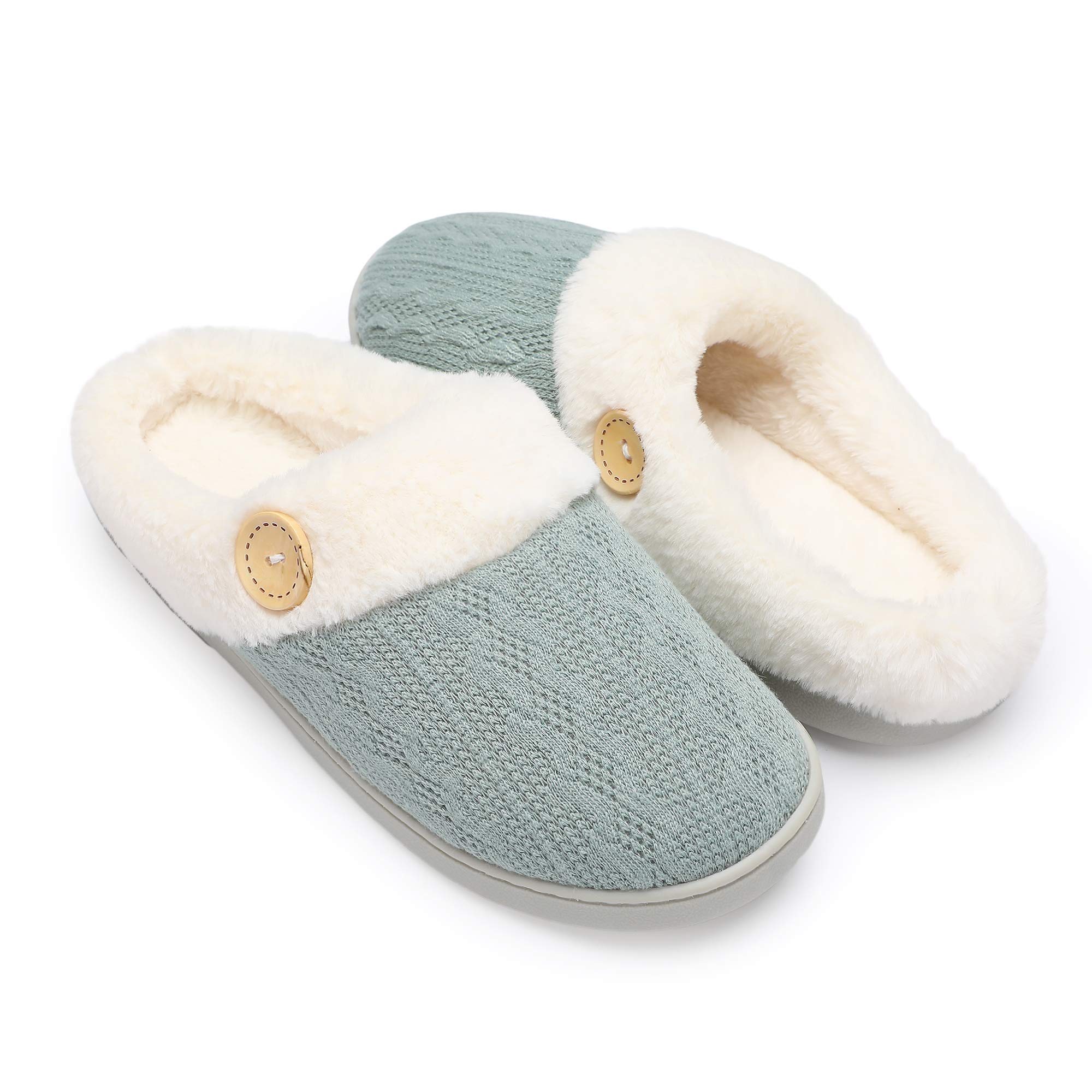 Womens Slipper Warm Comfy Memory Foam House Slippers Knitted Shoes Faux Fur Lined Anti-Skid Rubber Sole Bedroom Cozy Indoor Outdoor Slippers