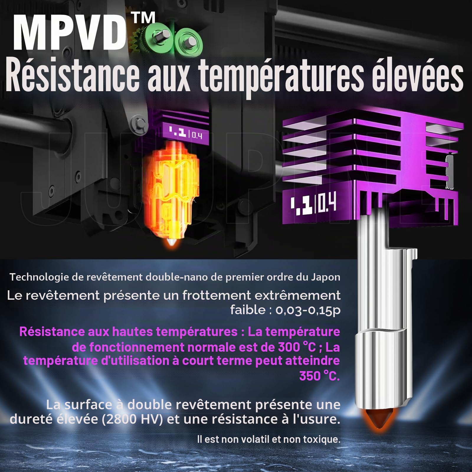 Kit hotend amélioré pour Bambu Lab P2S/H2D/H2S/A1/A1 mini (sans manchon en silicone), buses nano-revêtues de haute dureté, résistantes aux hautes températures, buses anti-adhésives pour accessoires