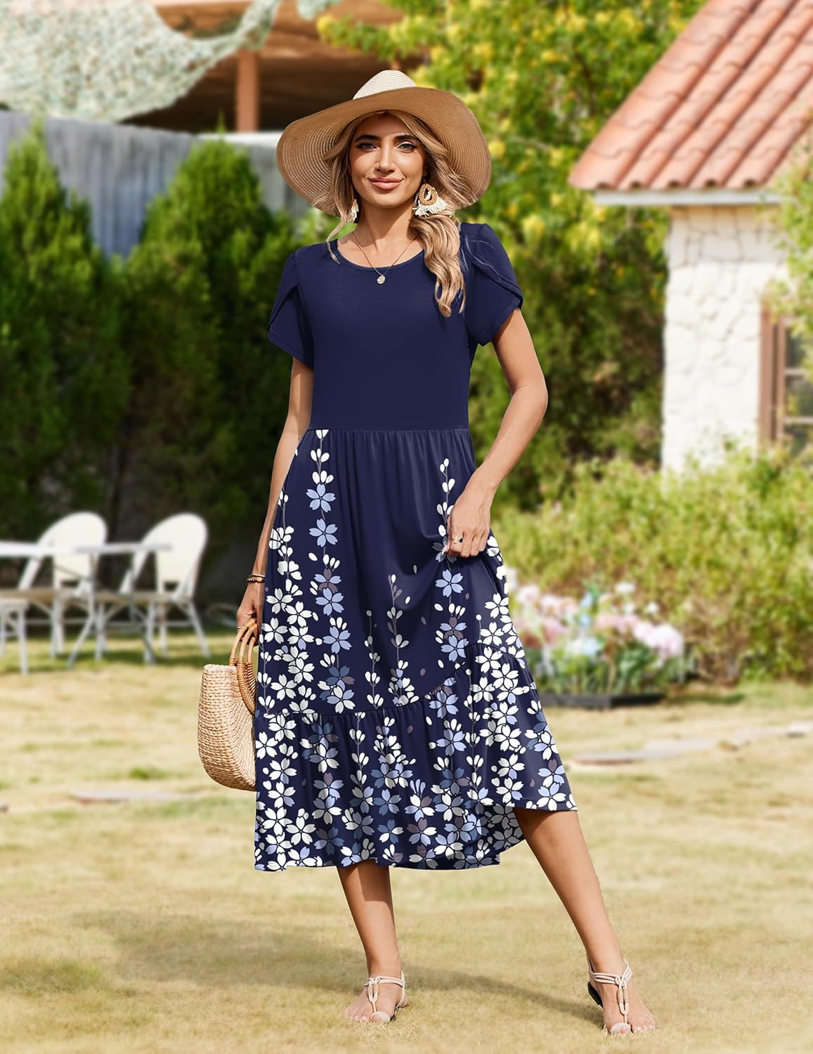 Zeagoo Women Summer Midi A Line Dress Short Sleeve Casual Flowy Tiered Beach Long Sundress with Pockets 2026 Vacation Travel - Image 4