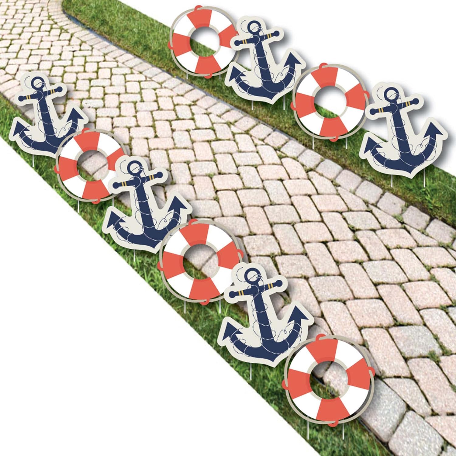 Big Dot of Happiness Ahoy - Nautical Anchor Lawn Decorations - Outdoor Baby Shower or Birthday Party Yard Decorations - 10 Piece