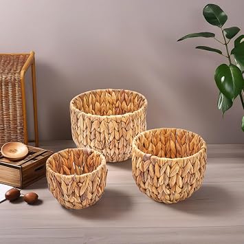 Deconox 3l  El Yap m  Do al Has r Yuvarlak Saks  Seti, Has r El Yap m  Yuvarlak  rg  Saks  3l  Set, Rattan Saks  Seti, 22cm*15cm-18cm*13cm-14cm*11cm