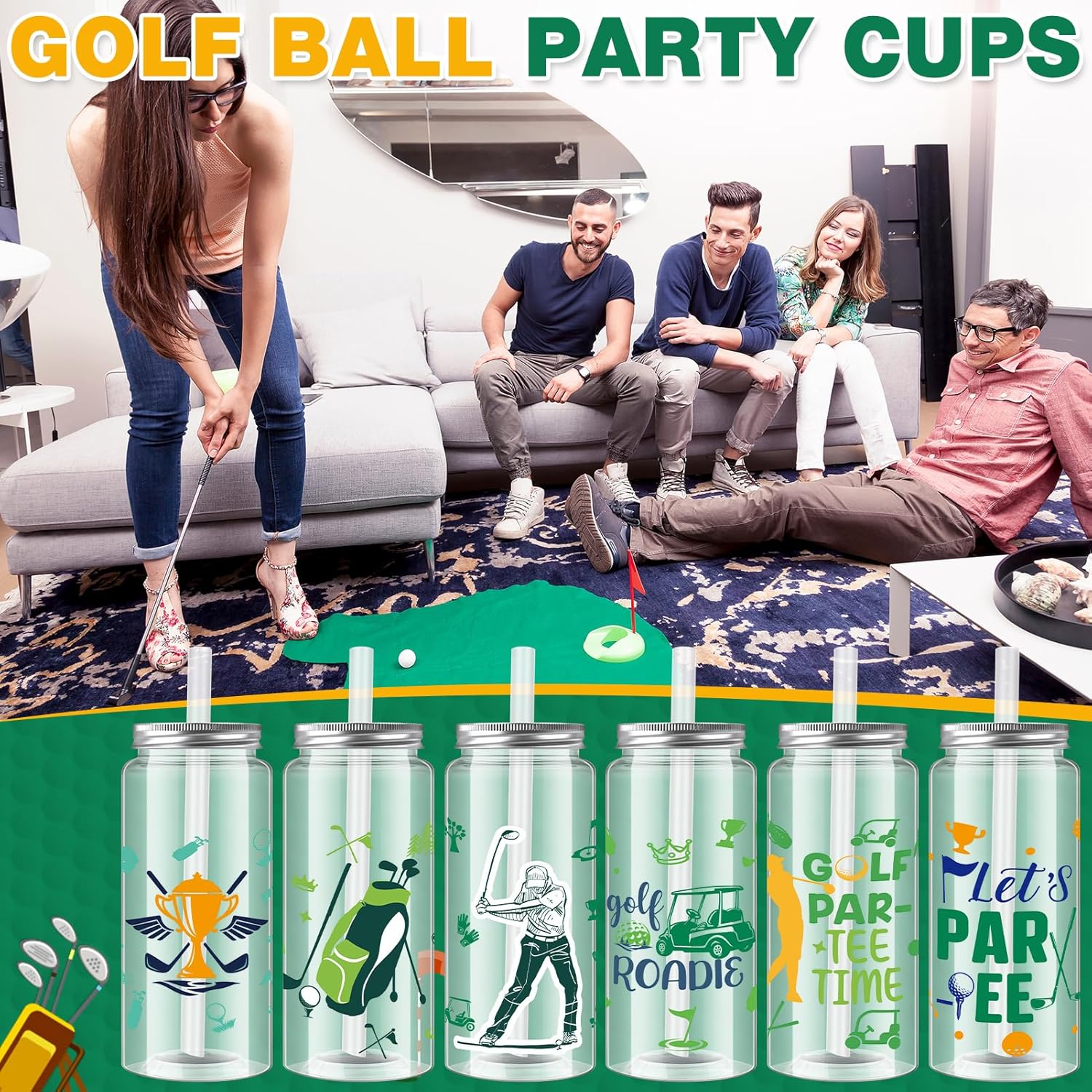 24 Pcs Golf Ball Plastic Cups with Lids and Straws, Reusable Cups 13.5 oz Plastic Tumbler for Golf Party Favor Themed Birthdays Supplies - Image 5