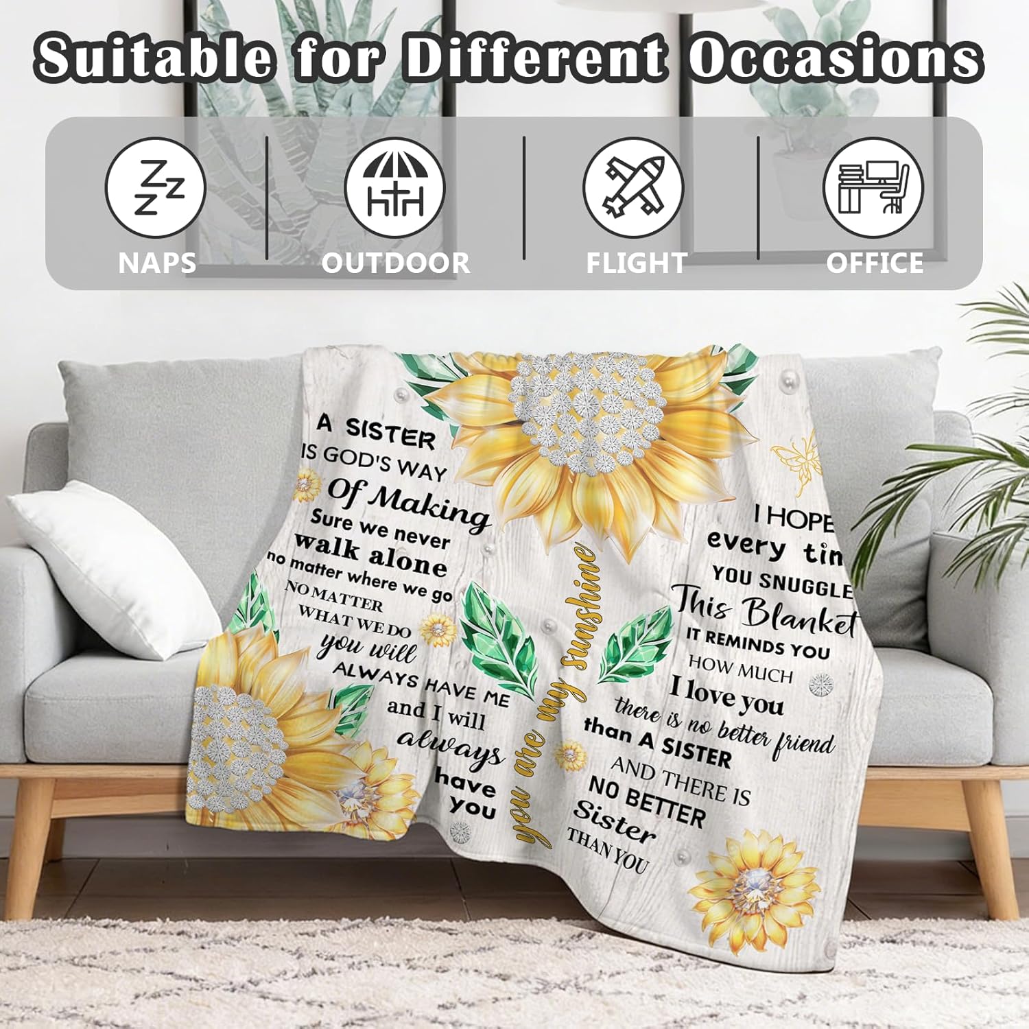Sister Gifts from Sisters, Sisters Birthday Gifts, to My Sister Blanket, Big Sis Blankets from Brother, Graduation Gift for Sis, Sunflowers Blanket for Women 50" x 60" - Image 4