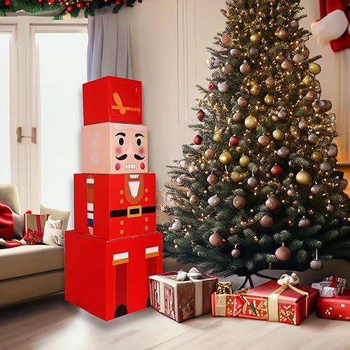 Miniatura 8 de Caja de decoración de Navidad, cajas de regalo decorativas grandes para árbol de Navidad, caja de almacenamiento apilable de 36.6 pulgadas de