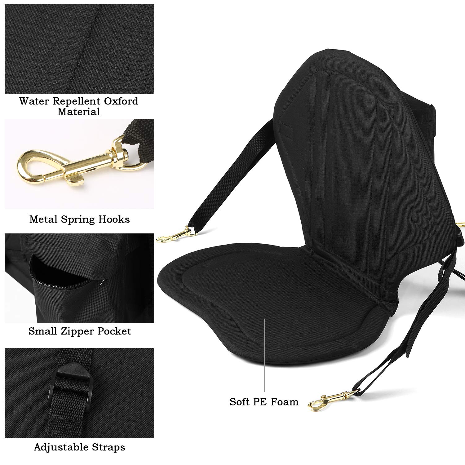 Siège de Canoë à Dossier Haut avec Support, Rembourré de Luxe, Tissu de Pêche, Coussin Épais Universel pour Gonflable