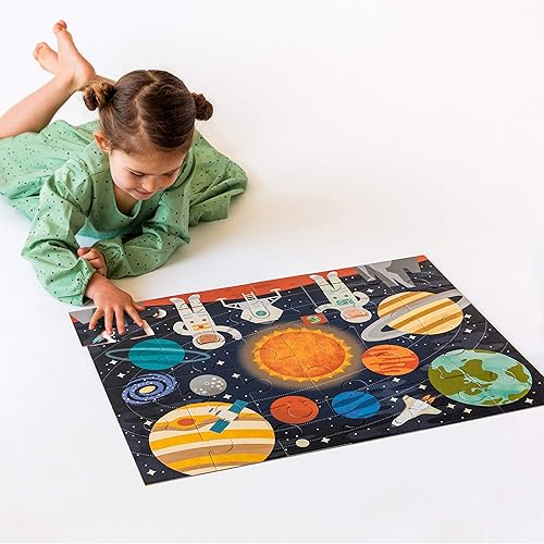 Miniatura 4 de Petit Collage Rompecabezas grande de piso para niños, rompecabezas completo del espacio exterior mide 18 x 24 pulgadas, es una gran idea de regalo