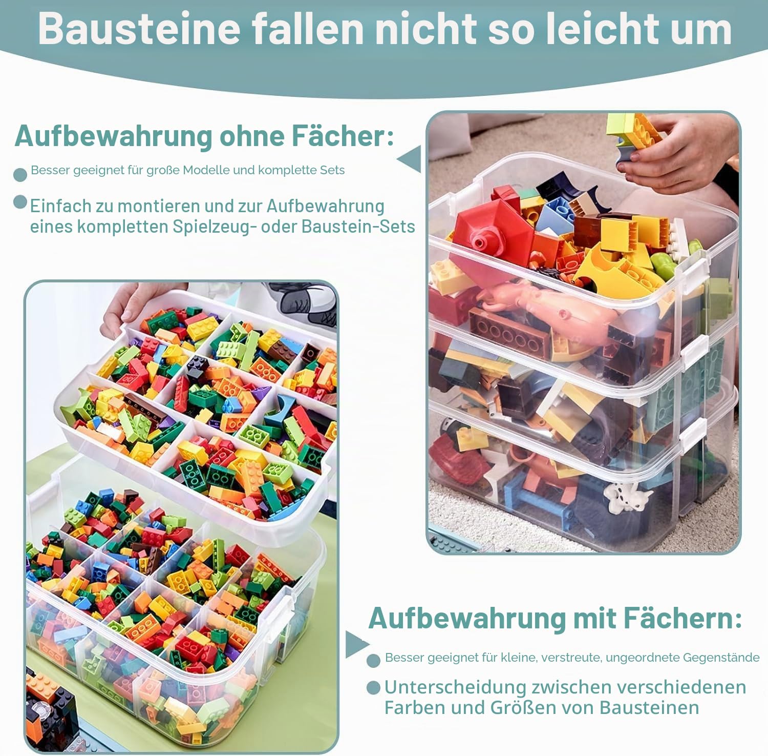 Aufbewahrungsbox Bausteine Aufbewahrungsbox mit Deckel,Kunststoff Sortierboxen Spielzeug Transparent für Kinder Spielzeugkiste (Box Only)