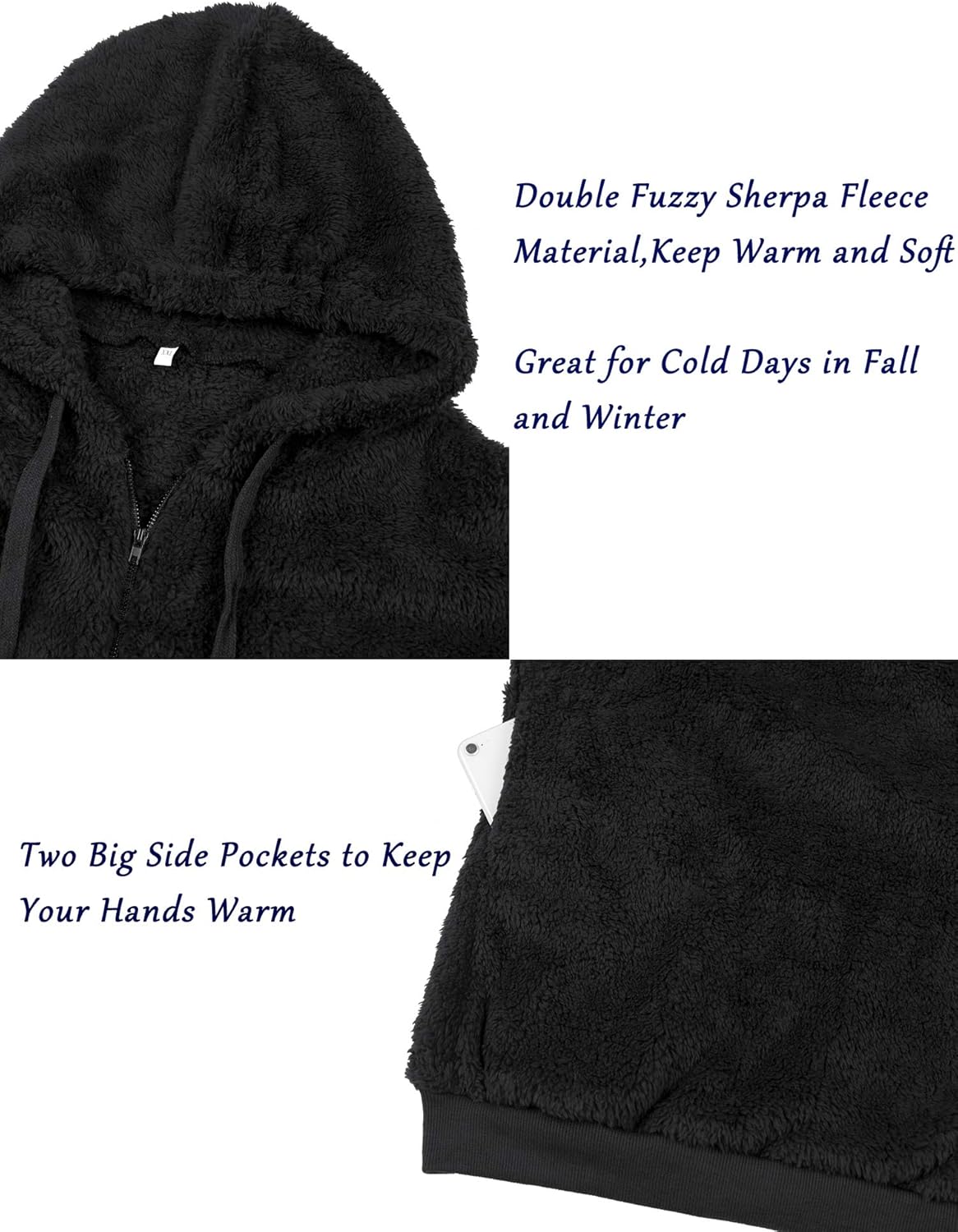 Women Casual Double Fuzzy Sweatshirt Faux Fleece Zip Pullover Hoodies Coat Outwear S-XXL - Image 5