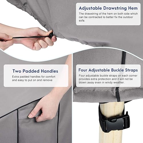 Miniatura 5 de Fundas impermeables para muebles de patio al aire libre, funda duradera para sofá de 3 plazas que se adapta a hasta 76 pulgadas de ancho x 32.5