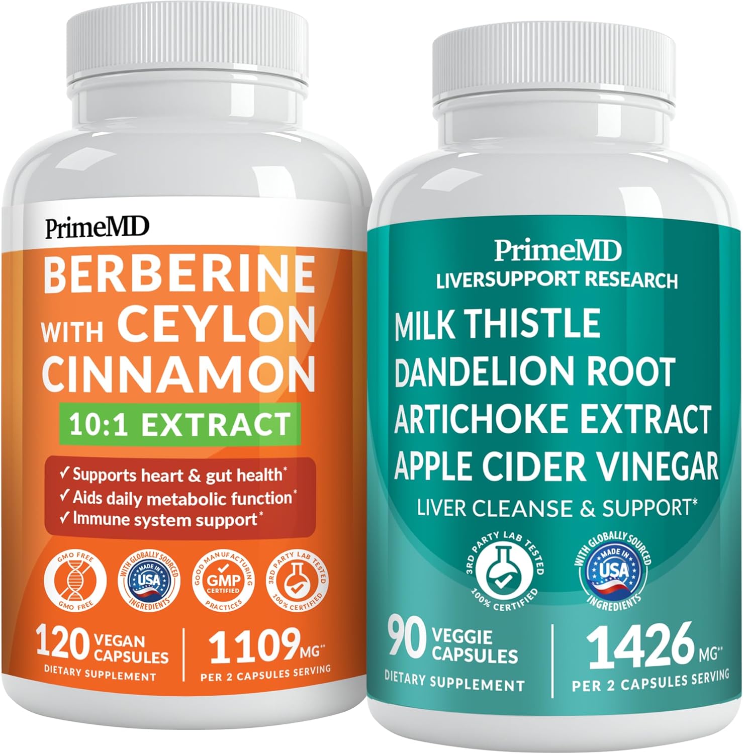 PrimeMD 21-in-1 Berberine Supplement with Ceylon Cinnamon, Chromium, Bitter Melon and Green Tea Extract (120 ct)