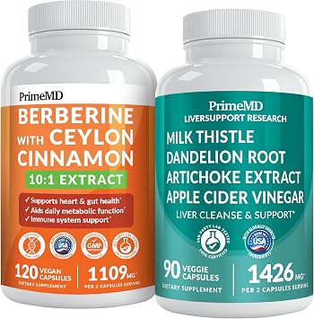 PrimeMD 21-in-1 Berberine Supplement with Ceylon Cinnamon, Chromium, Bitter Melon and Green Tea Extract 120 ct