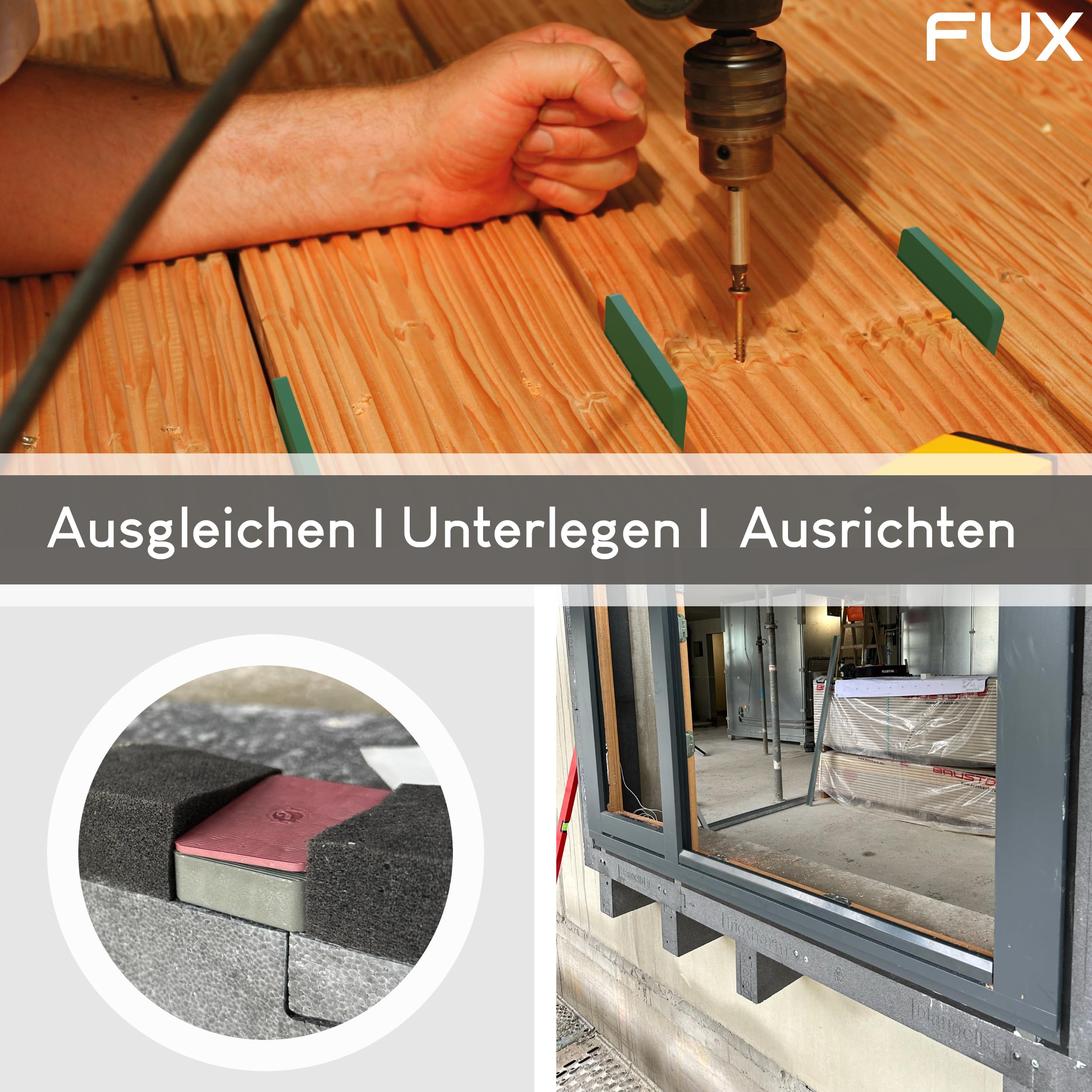 FUX 160 Unterlegplatten Abstandshalter Kunststoff 60x40 mm Mix Set 1,5-20 mm Verglasungsklötze Montagekeile