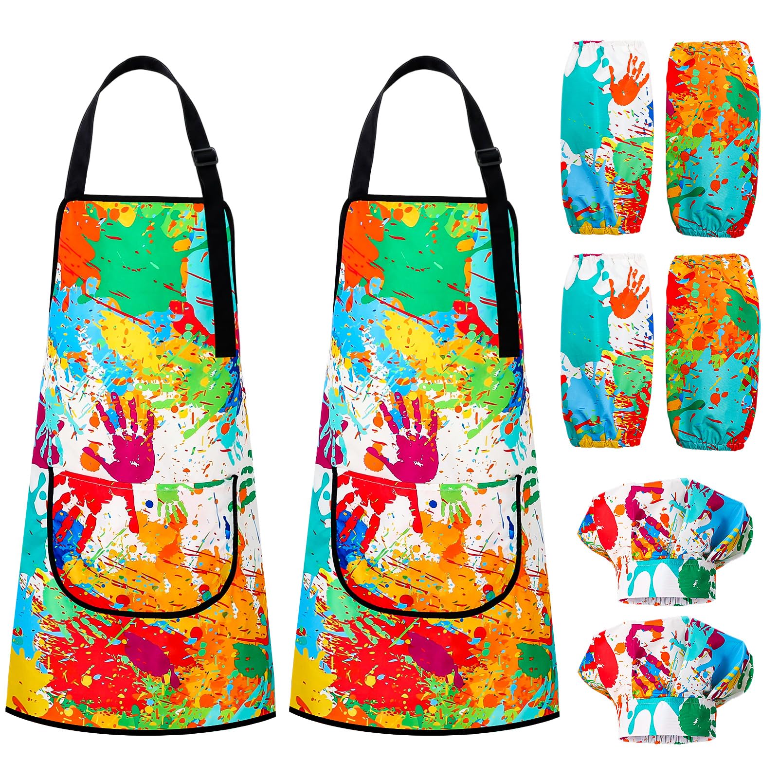 ViEinkaufen 2 Set Kids Art Aprons 2ith Hat Sleeve