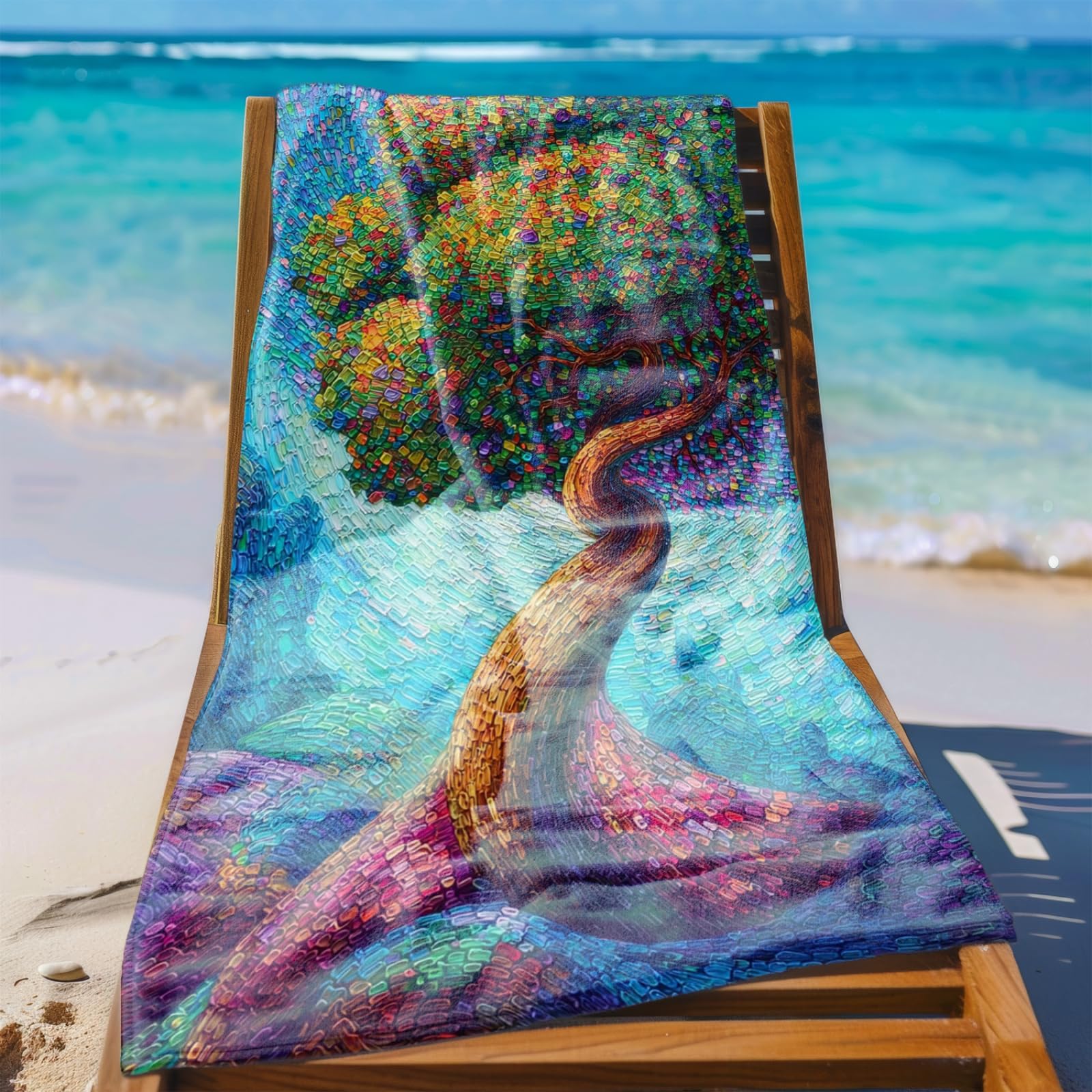 Générique Serviette Microfibre Plage Vert Jaune Arbres Violets