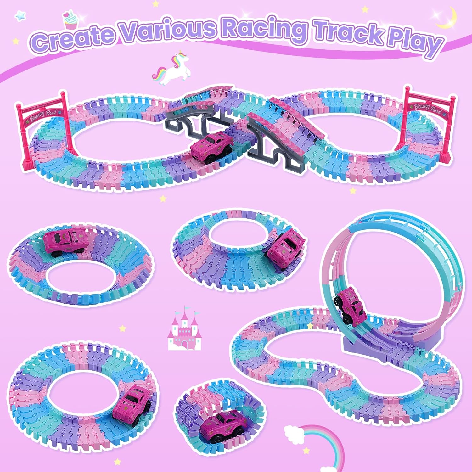 Track Set Magic Toy Car for Kids, 144Pcs Flexible Race Car Tracks with 360 Loop Slope Ramp, Glow in The Dark Car, Construction Tracks Toy Set-Best Birthday Gift for 3 4 5 6 7 8 Years Girls Boys