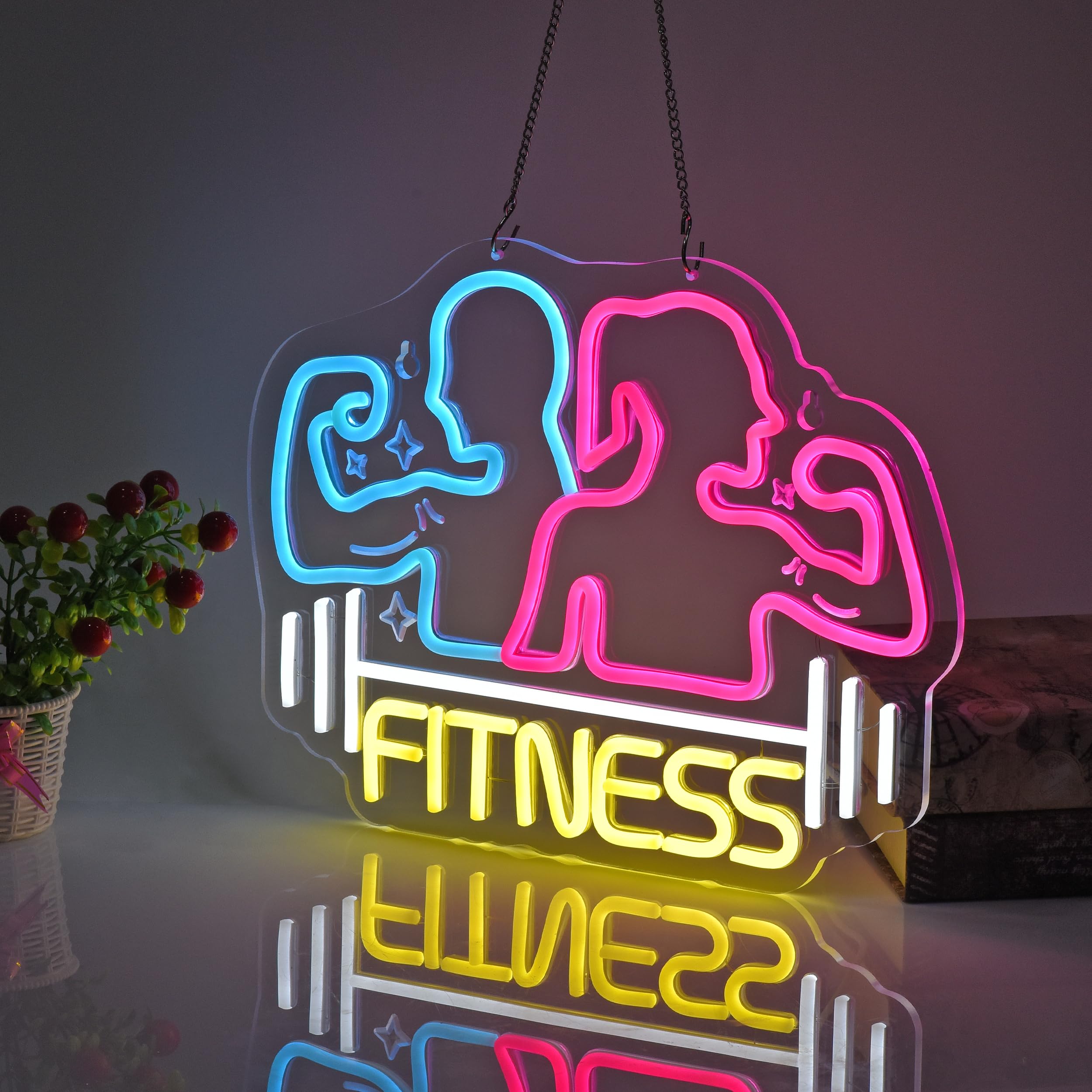 Letrero de neón de fitness, luces de neón para colgar en la pared, decoración para gimnasio, sala de deportes, sala de juegos, cueva de hombre, regalos para niños y niñas, alimentado por USB,