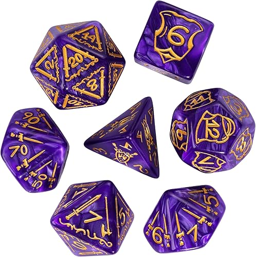 Miniatura 7 de Poludie Juego de dados poliédricos gigantes de 0.984 in, dados DND de espada y escudo, 7 dados grandes con bolsa de dados de cuero para juegos de