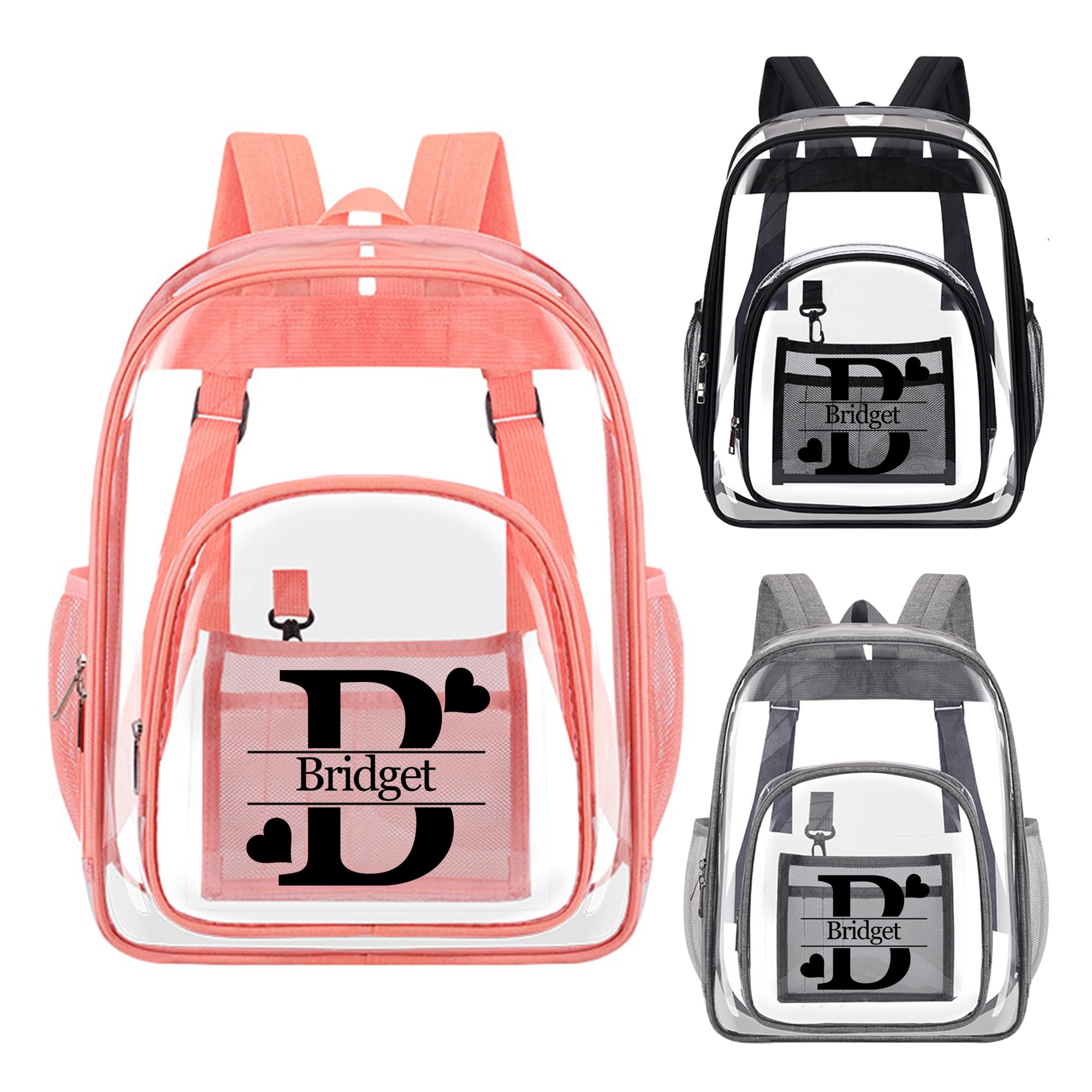 Cooayyaooc Clear Backpack Custom Name, Personalized Heavy Duty Clear Bookbag Transparent See Through Bag for College Workplace Security
