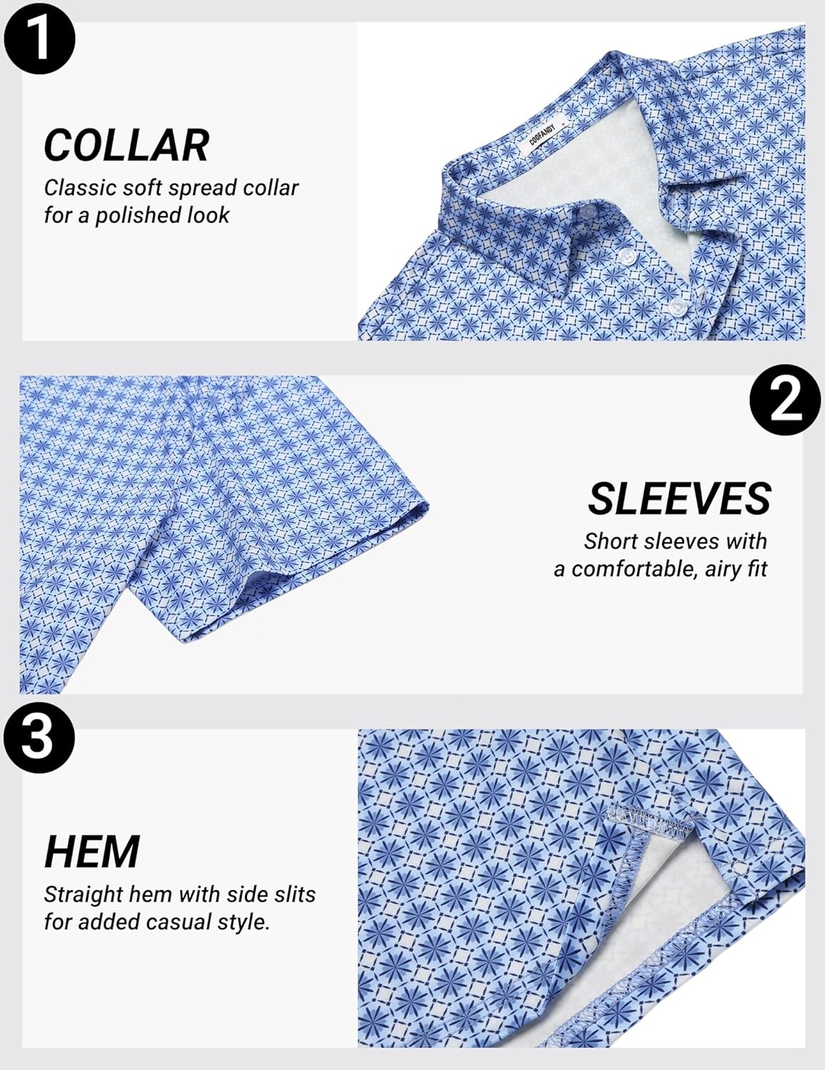 COOFANDY Men's Golf Polo Shirts Short Sleeve Quick Dry Performance Moisture Wicking Golf Shirts Casual Print Collared Shirt - Image 4