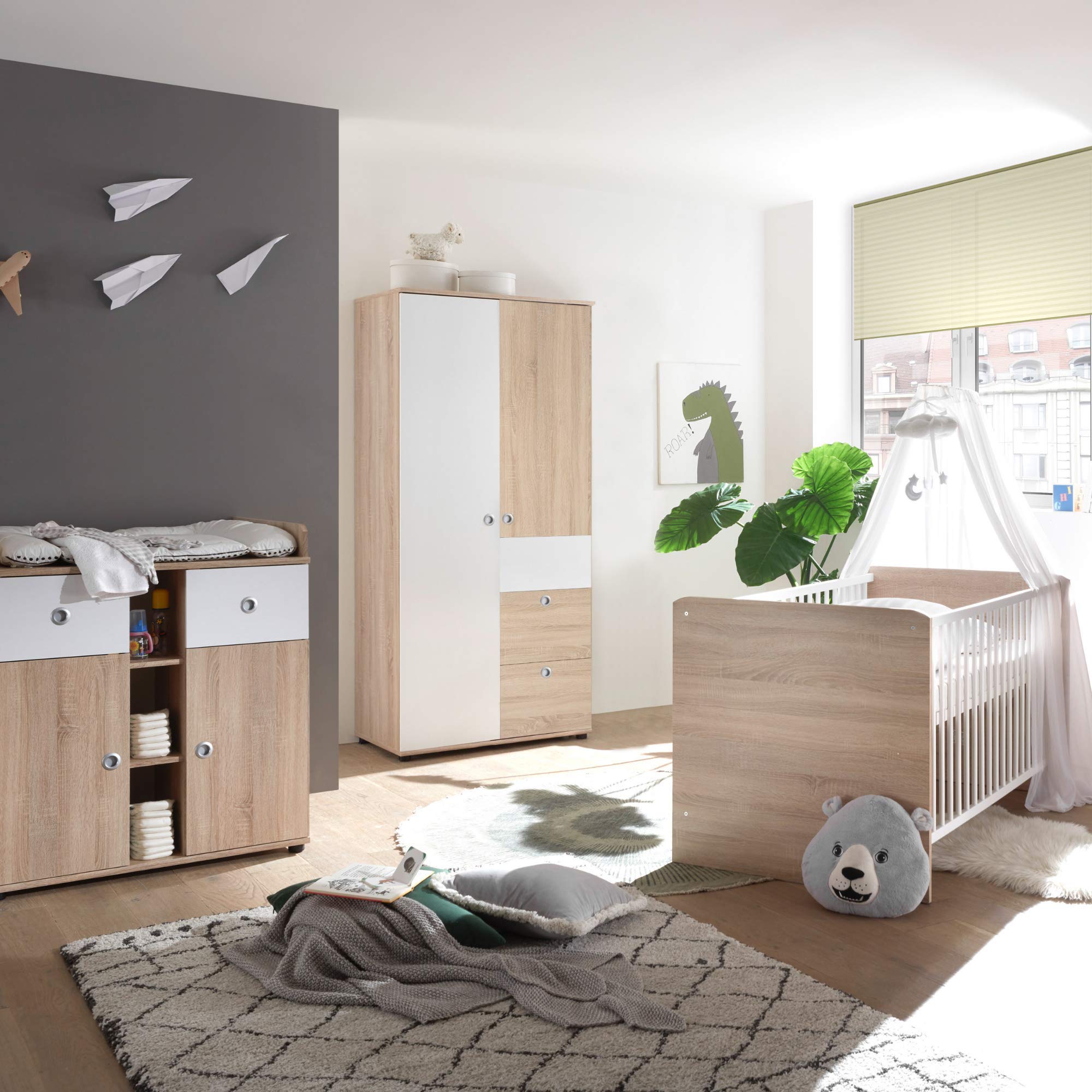 Stella Trading Wiki Armoire Élégante et Polyvalente, Grand Espace de Rangement, 2 Portes Battantes, Aspect Chêne Sonoma/Blanc, Dimensions (l x H x P) 90 x 191 x 53 cm