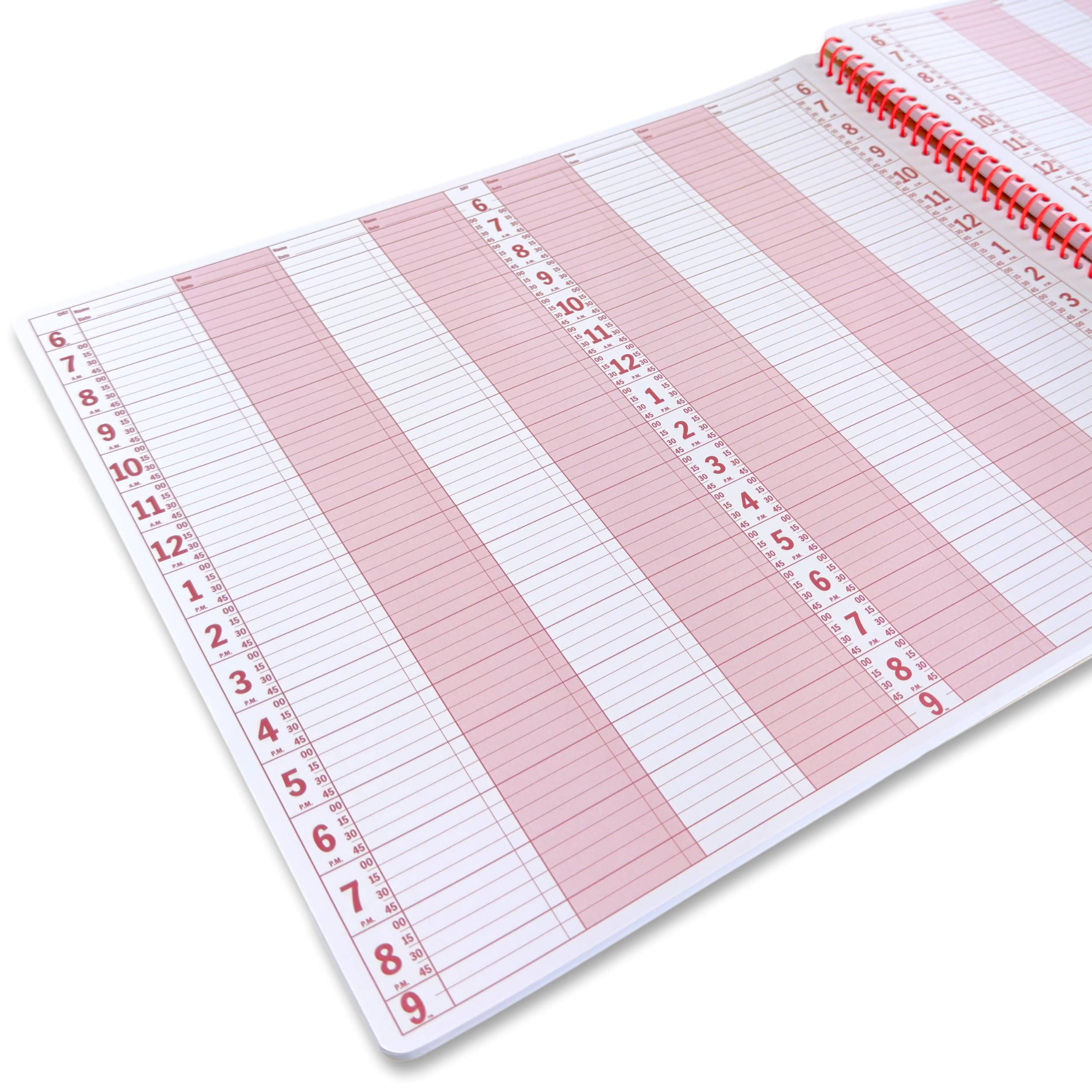 Notizbuch Planer, 8 Spalten Terminbuch - Groß 41,3 x 34,3 cm undatiert 2024 Planer, Tages- & Stundenplaner in 15-Minuten-Schritten - Spiralbuch-Organizer zur Terminplanung (8 Spalten)