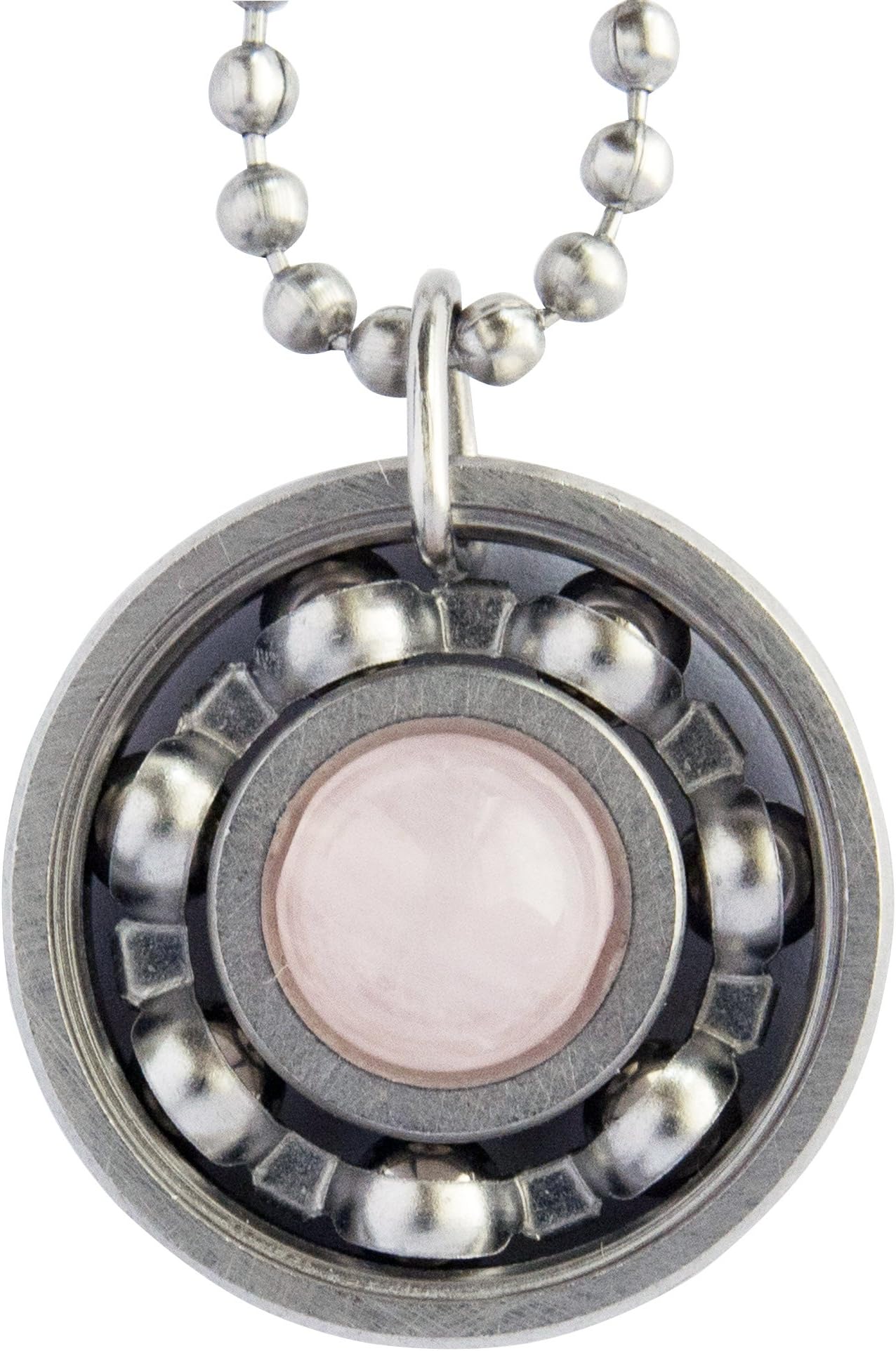 Rose Quartz Roller Derby Skate Bearing Pendant Necklace (18" or 24" Chain)