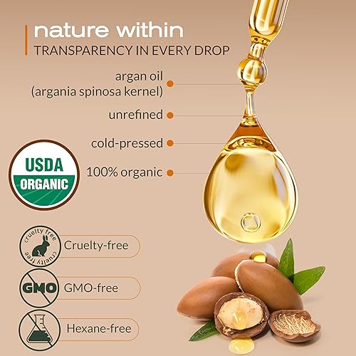 Miniatura 2 de Ella & Eden Aceite de argán orgánico para cabello, cara y piel  100% puro certificado USDA prensado en frío sin refinar  Botella de vidrio - 4 onzas