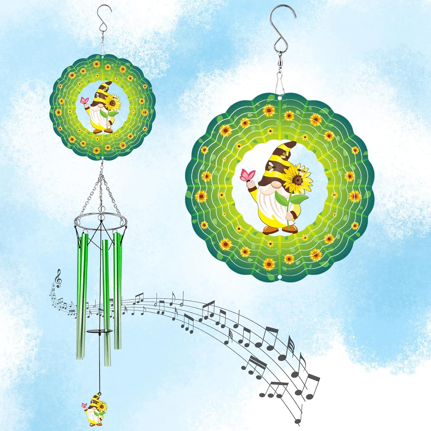 Wind Chimes with Dog Cat Pet 3D Display Wind Spinner for Outside Garden Patio Yard Decor, Metal Decorative Windchimes Outdoor Hanging Gift for Mom Women Grandma Wife, for Christmas, Birthday