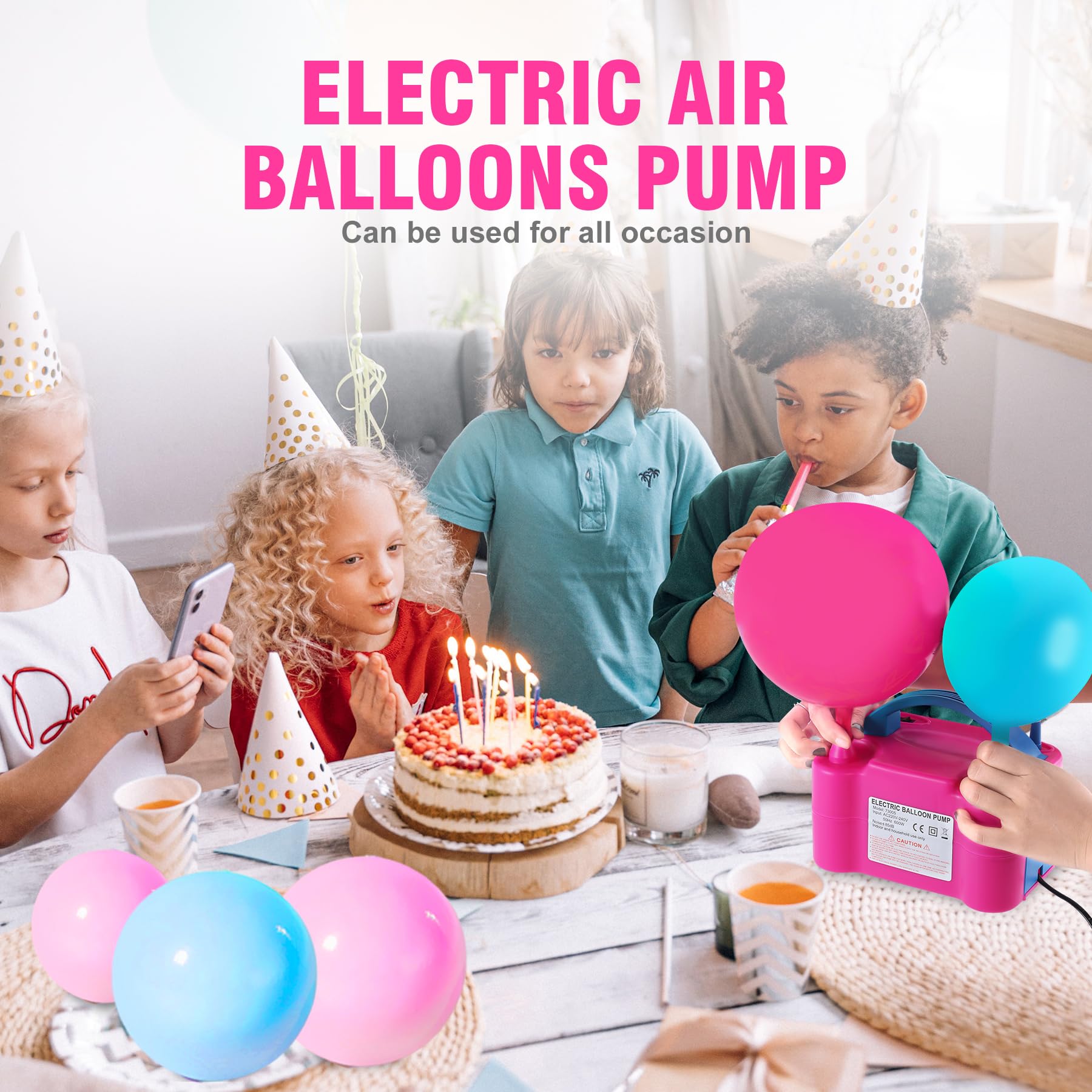 Samger Elektrische Ballonpumpe 600W – Doppelte Düse, Leise, Für Party & Hochzeit (rosa/rot)