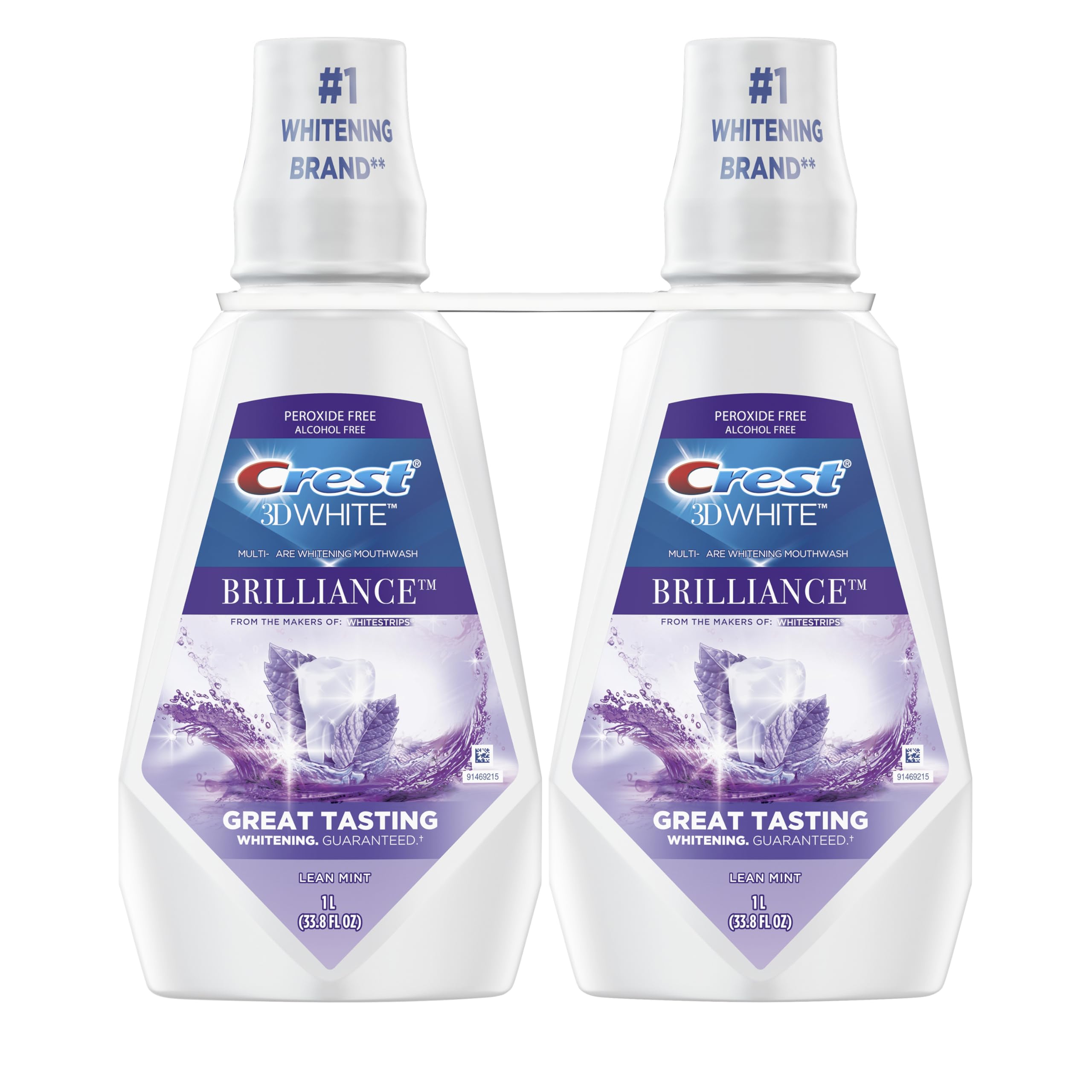 Crest Mouthwash Mouth Rinse 3D White Brilliance Whitening Alcohol Free Clean Mint 2x1L 33 8 fl oz