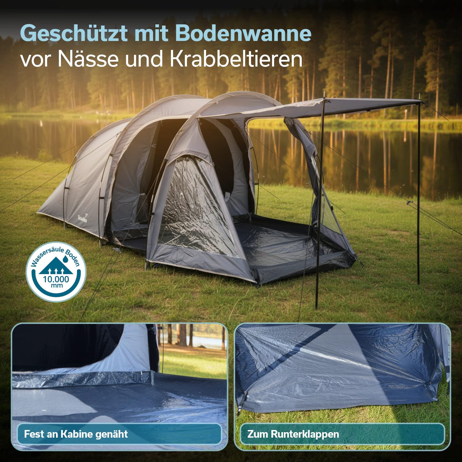 Skandika Helgver 3 Sleeper namiot tunelowy dla 3 osób, duży przedsionek, technologia Sleeper, wodoszczelny, 3000 mm słupa wody, czarna kabina, namiot imprezowy, kemping, aktywności