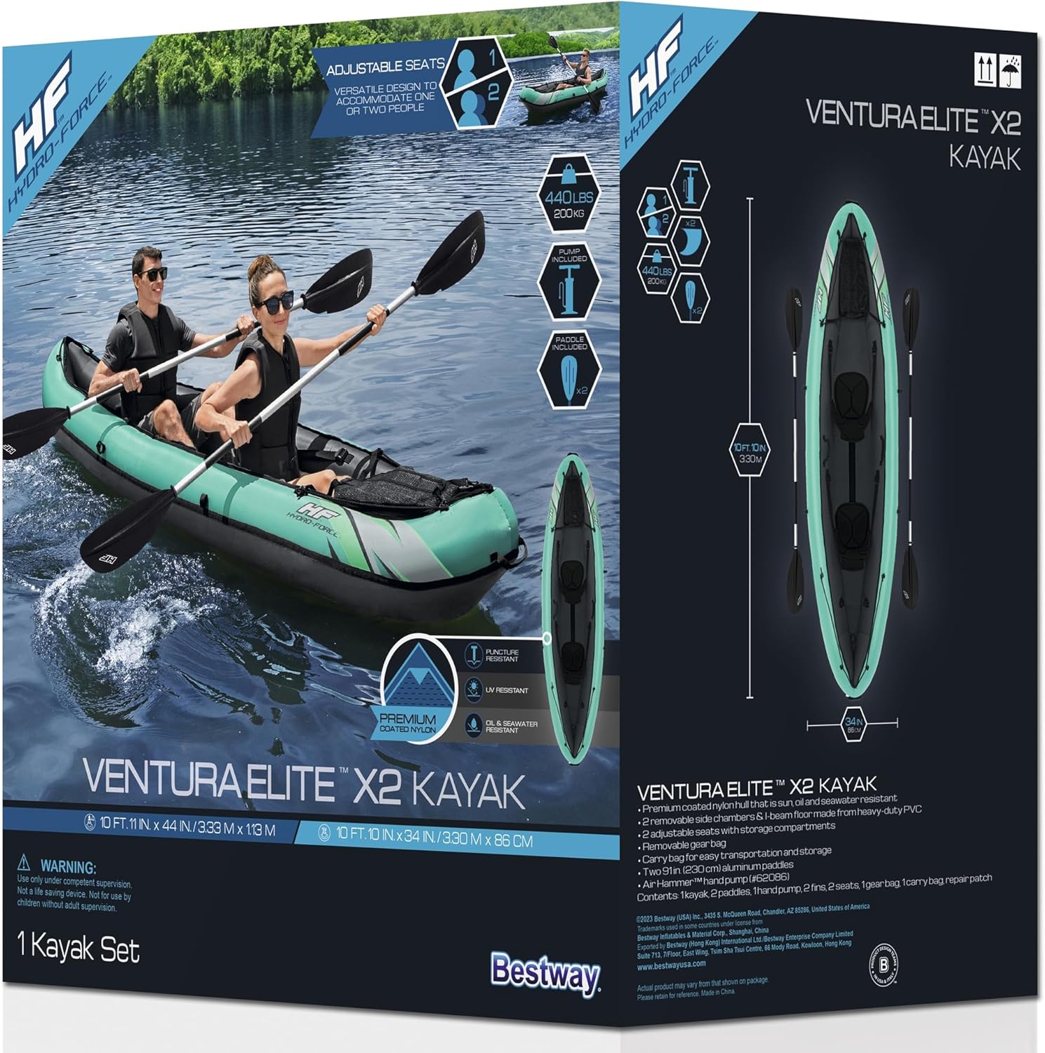 HYDRO FORCE 10'10" x 34" Ventura Elite X2 Kayak: A Durable, Waterproof, and Puncture Resistant Element Tough Companion