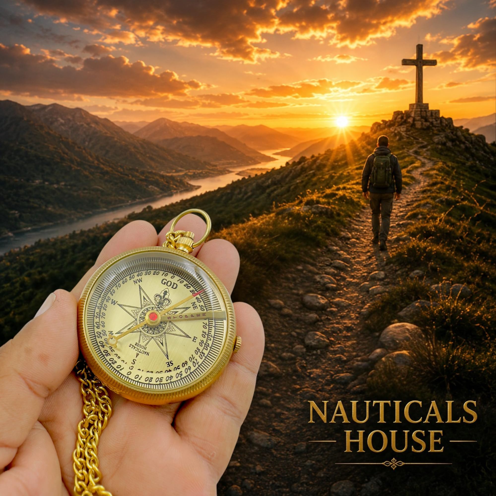 Brújula de Dios – Brújula de latón grabada con funda de cuero, regalo religioso cristiano inspirador (Salmo 32:8), perfecto para graduación, bautizo, confirmación, hombres y mujeres