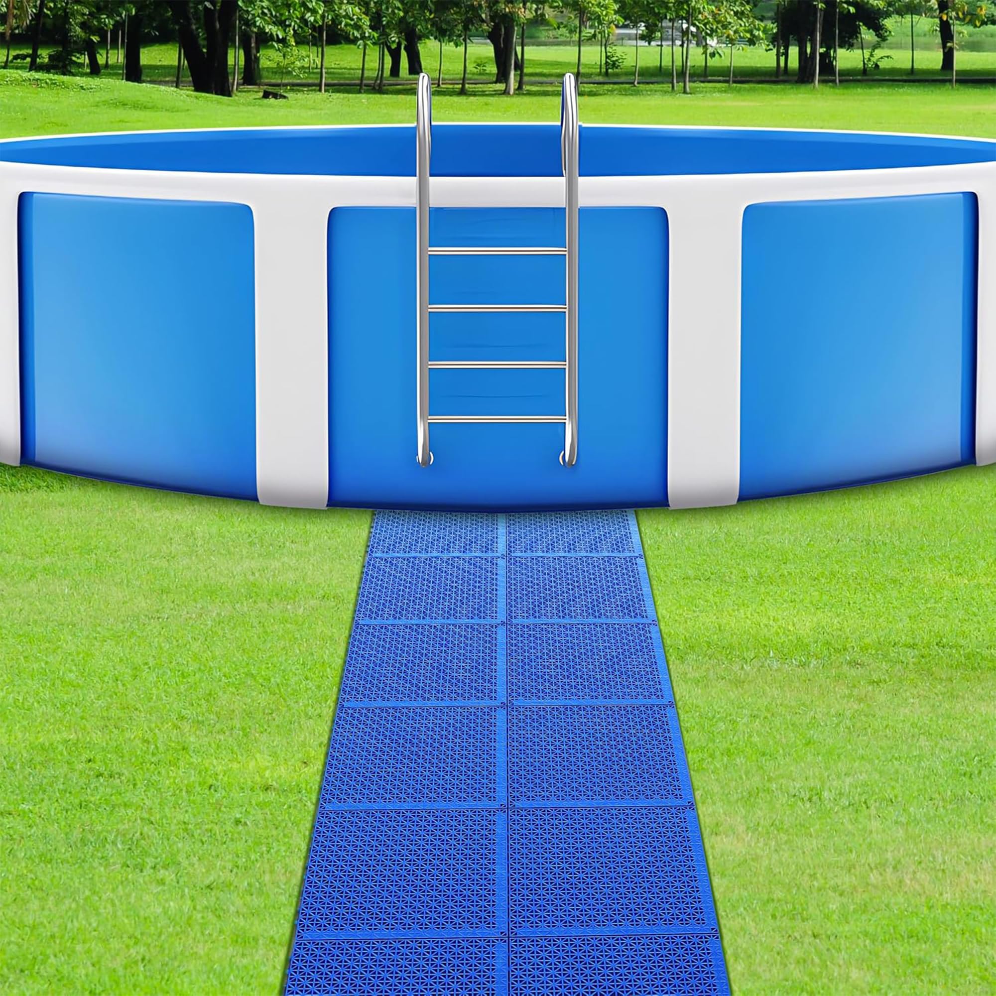 16 Pcs Modular Interlocking Cushion- 10.3" x 10.3" Splicing Above Ground Pool Floor Protectors- Non-Slip Pools Spas Floor Mat Pathways from the Pool to the Porch — Amazon image 7