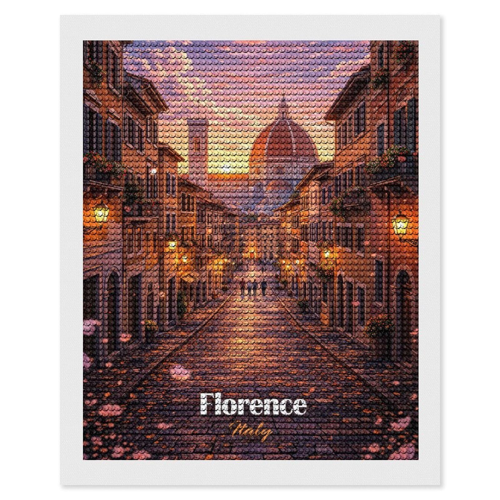 Junmoney Florence Italy Street Scene Diamond Painting Canvas Set 16"x20", with Tool Kit, Easy to Enjoy, Home Wall Decor, Thoughtful Handmade Gift