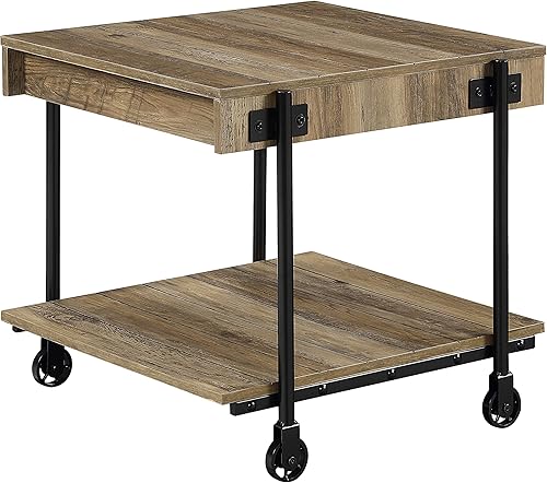 Miniatura 25 de Furniture of America Cleon Industrial - Juego de mesa de sofá y mesa de sofá con ruedas para sala de estar, color negro y roble rústico (3 piezas)