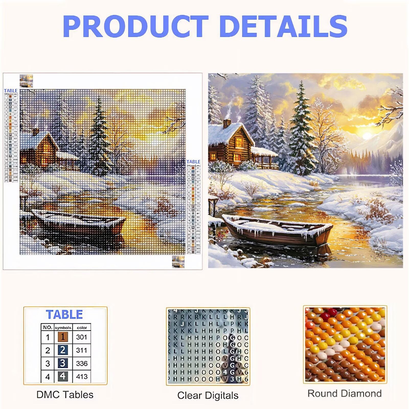 Broderie Diamant Kit Complet 5D, Paysage Diamond Painting Adulte Plein Foret, Peinture Diamant pour Adulte Enfant Débutant, Loisirs Créatifs de Détente et Décoration Maison, Hiver 80x80cm FX#231