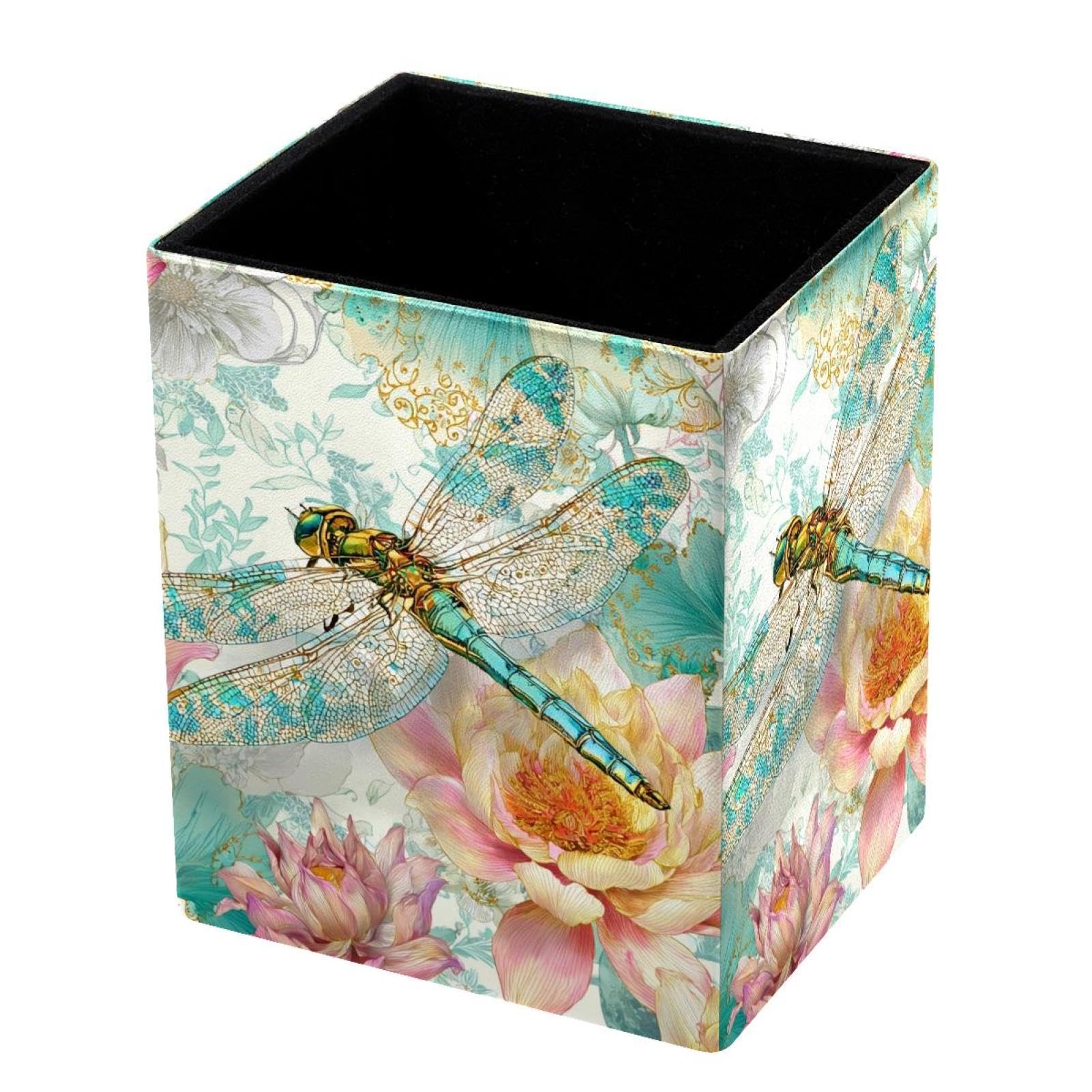 VAPOKF Pencil Holders for Desk, Dragonfly Printed Pen Holders Pen Pot Makeup Brushes Storage Desktop Stationery Supplies Organiser for Home Office