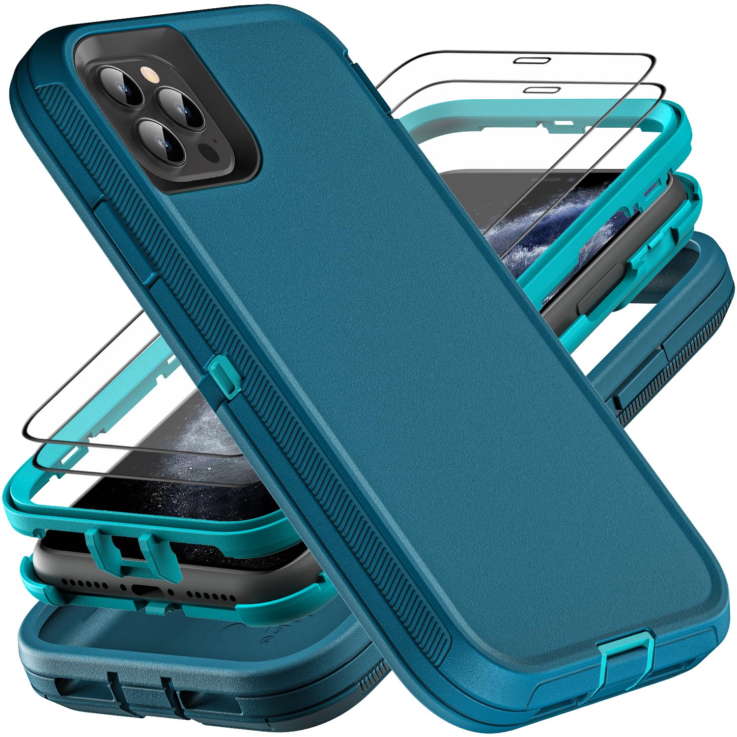 YKHJKLEC for iPhone 11 Pro Case, Military Grade 3 in 1 Heavy Duty Shockproof/Drop Proof/Dust Proof Case with 2Pcs Tempered Glass Screen Protector (