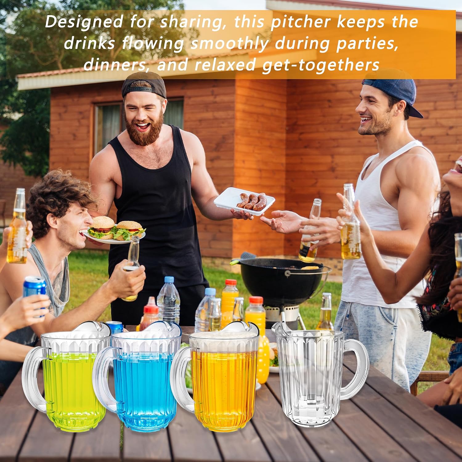 4 Pcs 60 oz Plastic Pitcher Clear Large Heavy Duty Unbreakable Jug Beverage Dispenser with Handle for Beer Tea Coffee Lemonade Restaurant Buffet Parties