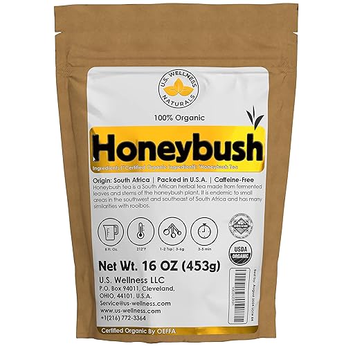 Té Honeybush de 1 libra (16 onzas) 100% orgánico certificado (USDA sello) | Té de hoja suelta Honeybush | Sudafricano | (más de 200 tazas) | Sin OMG