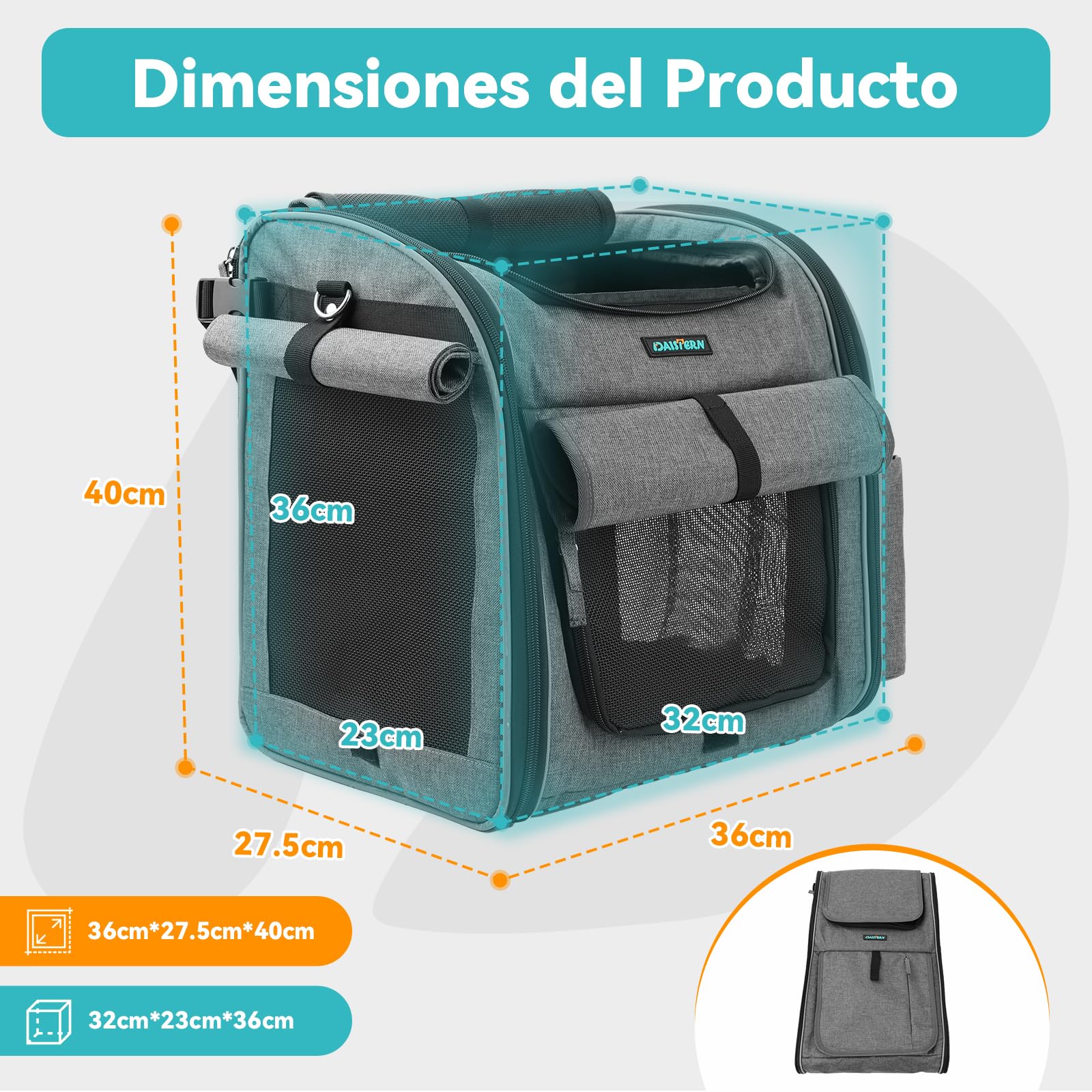 BSWAY Daistern - Cesta para perros para bicicleta delantera de hasta 10 kg, plegable 4 en 1 con soporte en L de 55 mm de diámetro, ventana de malla transpirable, bandas reflectantes, cojín para perros